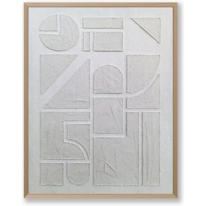 AlloCavi Hand Painted Mid Century Modern Wall Art Neutral Wall Decor Large Framed Wall Art Textured Minimalist Canvas Oil Painting Abstract Beige Wall Art for Dining Room, Living Room, Bedroom 24x36in