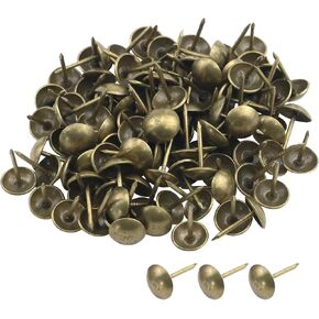 Antrader Upholstery Nails/Tacks 3/8", Decorative Furniture Push Pins, Antique Brass Finish, Pack of 100