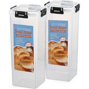AOZITA Bread Box with Airtight Lid, Fresh Bread Storage Container, Bread Loaf Storage Dispenser, Plastic Sandwich Bread Keeper, White Lid, 2 Pack