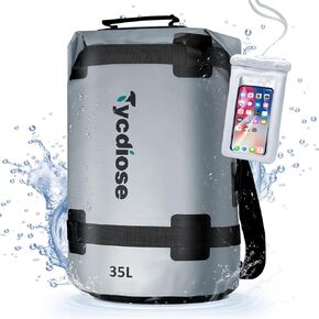 Waterproof Backpack 35L, Heavy Duty Dry Bags Backpack Waterproof for Kayaking Fishing Camping, Outdoor Floating Roll Top Kayak Dry Backpack Waterproof with IPX8 Waterproof Phone Case, Grey