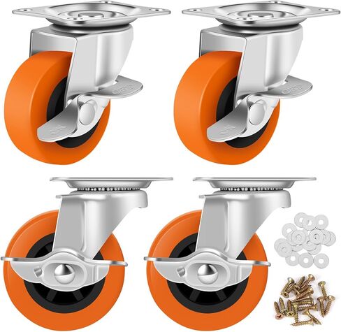 عجلات العجلات، مجموعة عجلات مقاس 7.62 سم ​​مكونة من 4 عجلات، عجلات شديدة التحمل مع فرامل، عجلات قفل بعجلات من البولي يوريثين، عجلات عجلات دوارة لعربات الأثاث، وعجلات طاولة العمل in Kuwait