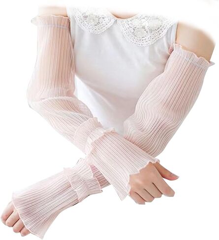 Light Thin Lace Mesh Ruched Ruffle Hem Arm Sleeve,Sun Protection Long Sleeve Arms Accessories for Outdoor Sports in Saudi Arabia