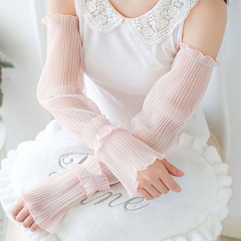 Light Thin Lace Mesh Ruched Ruffle Hem Arm Sleeve,Sun Protection Long Sleeve Arms Accessories for Outdoor Sports in Saudi Arabia