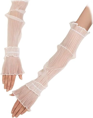 Light Thin Lace Mesh Ruched Ruffle Hem Arm Sleeve,Sun Protection Long Sleeve Arms Accessories for Outdoor Sports in Saudi Arabia