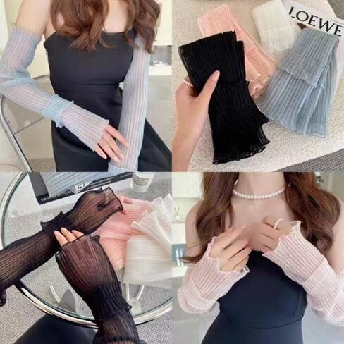 Light Thin Lace Mesh Ruched Ruffle Hem Arm Sleeve,Sun Protection Long Sleeve Arms Accessories for Outdoor Sports in Saudi Arabia