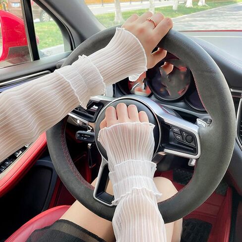 Light Thin Lace Mesh Ruched Ruffle Hem Arm Sleeve,Sun Protection Long Sleeve Arms Accessories for Outdoor Sports in Saudi Arabia