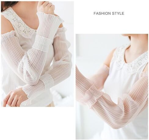 Light Thin Lace Mesh Ruched Ruffle Hem Arm Sleeve,Sun Protection Long Sleeve Arms Accessories for Outdoor Sports in Saudi Arabia