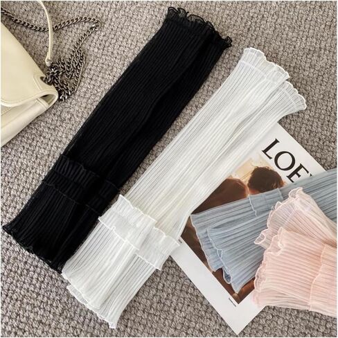 Light Thin Lace Mesh Ruched Ruffle Hem Arm Sleeve,Sun Protection Long Sleeve Arms Accessories for Outdoor Sports in Saudi Arabia