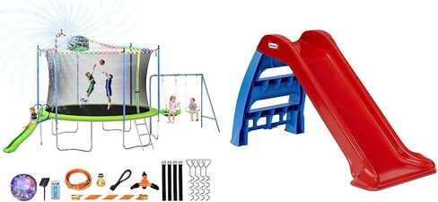 12 14FT Trampoline with Slide and Swings, ASTM Approved Large Recreational Trampoline with Basketball Hoop and Ladder,Outdoor Backyard Trampoline with Net, Capacity for 5-7 Kids and Adults in Kuwait