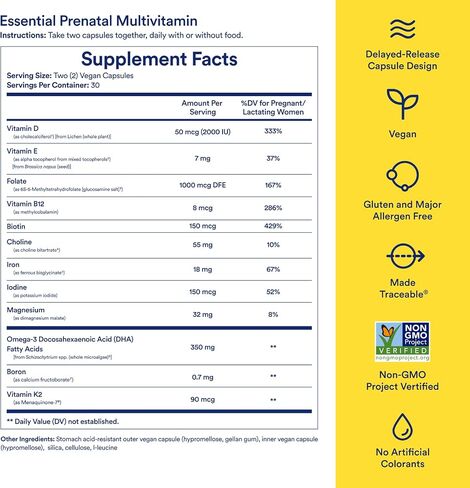 Ritual Essential for Women Prenatal Multivitamin: Folate & Choline for Neural Tube Support, Omega-3 DHA for Fetal Brain Development, Iron, Calcium-Helper D3 & K2, Non-GMO, Vegan, Mint, 30 Days in Saudi Arabia