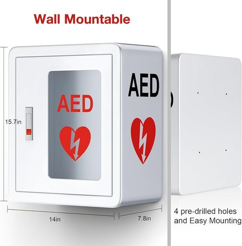 خزانة AED، قفل سريع من الفولاذ المقاوم للصدأ ZIPOWEY، خزانة تخزين مثبتة على الحائط ومزيل رجفان الإسعافات الأولية، تناسب جميع العلامات التجارية لعلوم القلب في الأماكن العامة، 14 × 7.8 × 15.7 بوصة in Kuwait