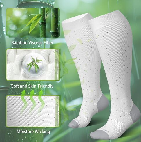 جوارب مضغوطة من الخيزران الفسكوزي مقاس كبير من Sockwift جوارب طويلة للركبة 15-20 مم زئبق للممرضات والحوامل والسفر in Saudi Arabia