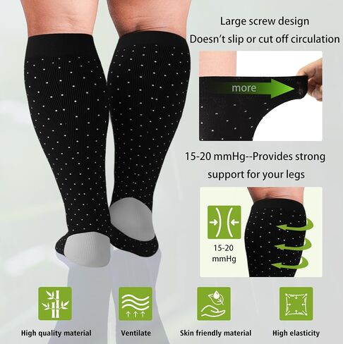 جوارب مضغوطة من الخيزران الفسكوزي مقاس كبير من Sockwift جوارب طويلة للركبة 15-20 مم زئبق للممرضات والحوامل والسفر in Saudi Arabia