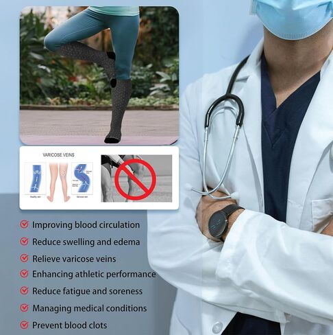 جوارب مضغوطة من الخيزران الفسكوزي مقاس كبير من Sockwift جوارب طويلة للركبة 15-20 مم زئبق للممرضات والحوامل والسفر in Saudi Arabia