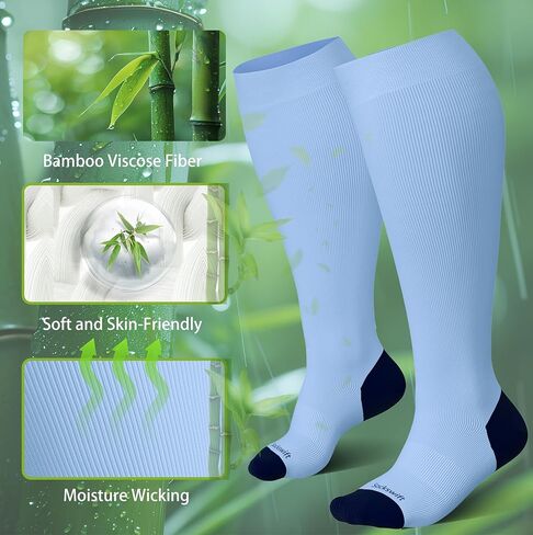 Bamboo Viscose Plus Size Compression Socks Wide Calf 15-20mmHg Knee High Sock for Nurses, Pregnant Women, Travel in Kuwait
