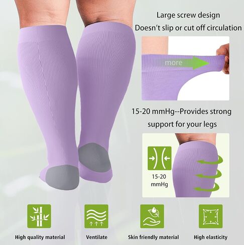Bamboo Viscose Plus Size Compression Socks Wide Calf 15-20mmHg Knee High Sock for Nurses, Pregnant Women, Travel in Kuwait