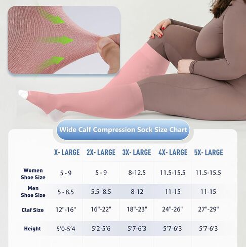 Bamboo Viscose Plus Size Compression Socks Wide Calf 15-20mmHg Knee High Sock for Nurses, Pregnant Women, Travel in Kuwait