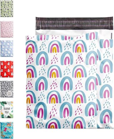 100 Pack - Shipping Bags for Clothing, Strong Thick and Self Adhesive Mailing Bags - Cute Packaging Bags for Small Business (Boho rainbow) in Saudi Arabia