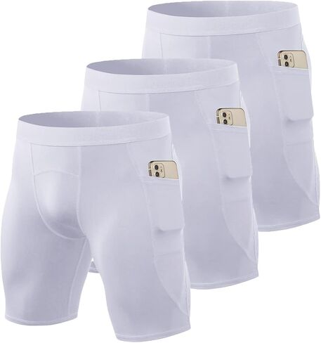 1/3 Pack Men's Compression Shorts Zip Pockets Performance Athletic Shorts Gym Shorts with Pockets 8" 9" inseam in Kuwait