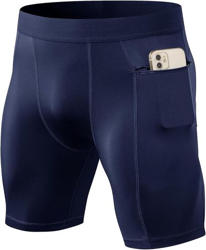 1/3 Pack Men's Compression Shorts Zip Pockets Performance Athletic Shorts Gym Shorts with Pockets 8" 9" inseam in Kuwait