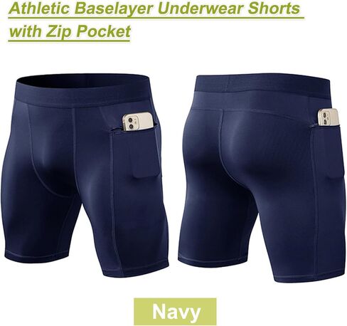 1/3 Pack Men's Compression Shorts Zip Pockets Performance Athletic Shorts Gym Shorts with Pockets 8" 9" inseam in Kuwait