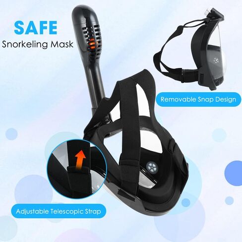 Full Face Snorkel Mask,Latest Full Face Snorkel Mask Adult, 180 Panoramic View Anti-Fog Anti-Leak Dry Top Snorkel Set with Camera Mount,Safe Breathing in Saudi Arabia