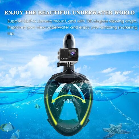 Full Face Snorkel Mask,Latest Full Face Snorkel Mask Adult, 180 Panoramic View Anti-Fog Anti-Leak Dry Top Snorkel Set with Camera Mount,Safe Breathing in Saudi Arabia