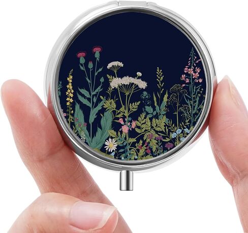 Mini Pill Box, Small Pill Box, Portable Pill Box, Cute Pill Organizer for Vitamins, Medications, Fish Oil and Supplements (Black Flowers) in Saudi Arabia