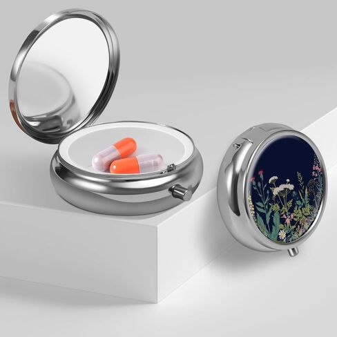 Mini Pill Box, Small Pill Box, Portable Pill Box, Cute Pill Organizer for Vitamins, Medications, Fish Oil and Supplements (Black Flowers) in Saudi Arabia