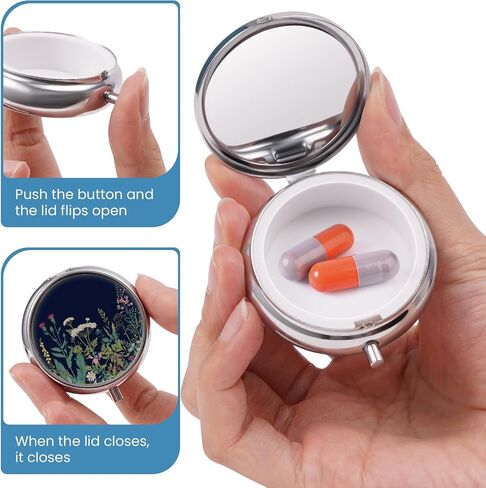 Mini Pill Box, Small Pill Box, Portable Pill Box, Cute Pill Organizer for Vitamins, Medications, Fish Oil and Supplements (Black Flowers) in Saudi Arabia