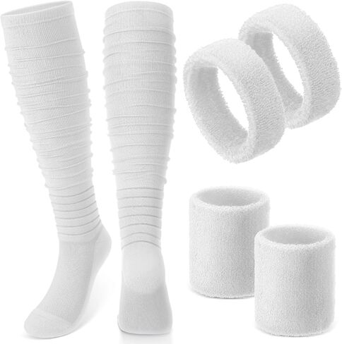 Football High Socks Arm Bicep Bands Wrist Sweatbands Set Scrunch Extra Long Socks Thick Cotton Wristband for Sports Youth Adult in Kuwait