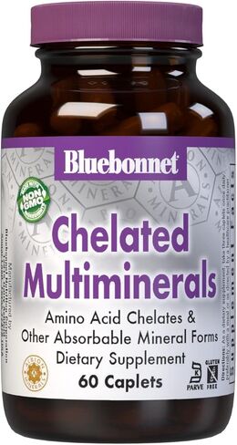 Bluebonnet Nutrition High Potency Chelated Multiminerals, Albion Chelated Minerals, Soy-Free, Gluten-Free, Non-GMO, Kosher Certified, Dairy-Free, 60 Caplets, 20 Servings in Saudi Arabia