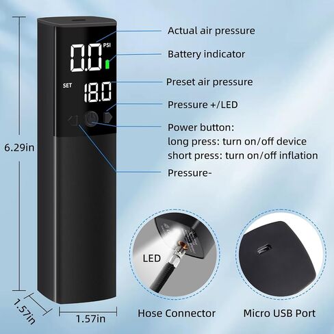 Electric Ball Pump, Portable Ball Pump for Sports Balls Electric Basketball Pump with LED Light & Pressure Gauge, Automatic Ball Pump with Needle for Basketball, Soccer & Rugby (MAX 18 PSI) in Saudi Arabia