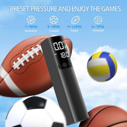 Electric Ball Pump, Portable Ball Pump for Sports Balls Electric Basketball Pump with LED Light & Pressure Gauge, Automatic Ball Pump with Needle for Basketball, Soccer & Rugby (MAX 18 PSI) in Saudi Arabia