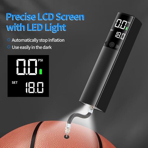 Electric Ball Pump, Portable Ball Pump for Sports Balls Electric Basketball Pump with LED Light & Pressure Gauge, Automatic Ball Pump with Needle for Basketball, Soccer & Rugby (MAX 18 PSI) in Saudi Arabia