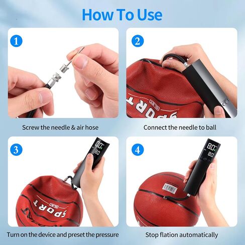 Electric Ball Pump, Portable Ball Pump for Sports Balls Electric Basketball Pump with LED Light & Pressure Gauge, Automatic Ball Pump with Needle for Basketball, Soccer & Rugby (MAX 18 PSI) in Saudi Arabia
