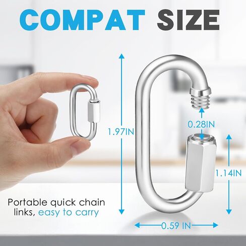 Blulu 50 Pcs Stainless Steel Quick Chain Link M5, 1.97 Inch, 648lbs D Shape Locking Chain Hooks Chain Link Connector for Safety Chain Swing Gym Hammock, Screw Lock Oval in Saudi Arabia