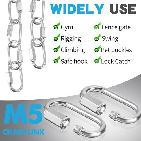 Blulu 50 Pcs Stainless Steel Quick Chain Link M5, 1.97 Inch, 648lbs D Shape Locking Chain Hooks Chain Link Connector for Safety Chain Swing Gym Hammock, Screw Lock Oval in Saudi Arabia