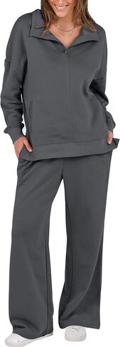 ANRABESS Women 2 Piece Outfits Lounge Sets Oversized Sweatshirt Wide Leg Pants 2024 Fall Casual Sweatsuits Travel Clothes Set in Saudi Arabia
