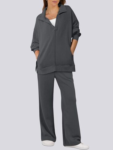 ANRABESS Women 2 Piece Outfits Lounge Sets Oversized Sweatshirt Wide Leg Pants 2024 Fall Casual Sweatsuits Travel Clothes Set in Saudi Arabia