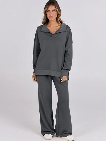 ANRABESS Women 2 Piece Outfits Lounge Sets Oversized Sweatshirt Wide Leg Pants 2024 Fall Casual Sweatsuits Travel Clothes Set in Saudi Arabia