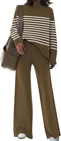 AOHITE Womens 2 Piece Outfit Set Long Sleeve Knit Pullover Sweater Top and Wide Leg Pants Sweatsuit in Saudi Arabia