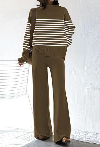 AOHITE Womens 2 Piece Outfit Set Long Sleeve Knit Pullover Sweater Top and Wide Leg Pants Sweatsuit in Saudi Arabia