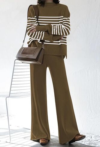AOHITE Womens 2 Piece Outfit Set Long Sleeve Knit Pullover Sweater Top and Wide Leg Pants Sweatsuit in Saudi Arabia