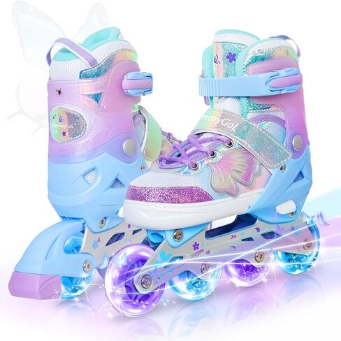 MammyGol Inline Skates for Girls Kids, 4 Size Adjustable Butterfly Roller Skates with Vibrant Colors Flashing Wheels, Skates Indoor Outdoor for Beginners Women Lady in Saudi Arabia