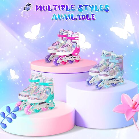 MammyGol Inline Skates for Girls Kids, 4 Size Adjustable Butterfly Roller Skates with Vibrant Colors Flashing Wheels, Skates Indoor Outdoor for Beginners Women Lady in Saudi Arabia