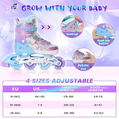 MammyGol Inline Skates for Girls Kids, 4 Size Adjustable Butterfly Roller Skates with Vibrant Colors Flashing Wheels, Skates Indoor Outdoor for Beginners Women Lady in Saudi Arabia