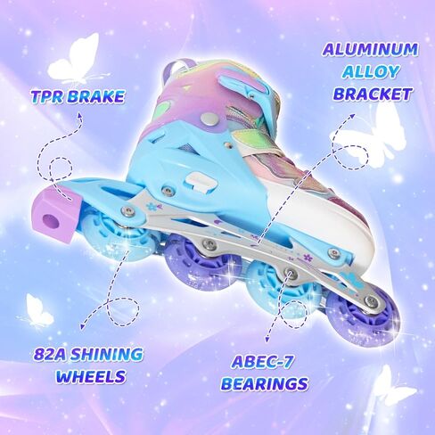 MammyGol Inline Skates for Girls Kids, 4 Size Adjustable Butterfly Roller Skates with Vibrant Colors Flashing Wheels, Skates Indoor Outdoor for Beginners Women Lady in Saudi Arabia