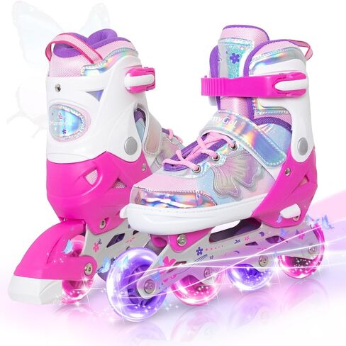 MammyGol Inline Skates for Girls Kids, 4 Size Adjustable Butterfly Roller Skates with Vibrant Colors Flashing Wheels, Skates Indoor Outdoor for Beginners Women Lady in Saudi Arabia