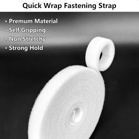 Double-Sided Hook and Loop Straps, Self-Gripping, 1/2 Inch, Cut to Length, Heavy Duty, Quick Wrap Cable Straps, Hook and Loop Roll for Bundling Fastening Storage and Organization, White, 0.5'' x 16' in Saudi Arabia